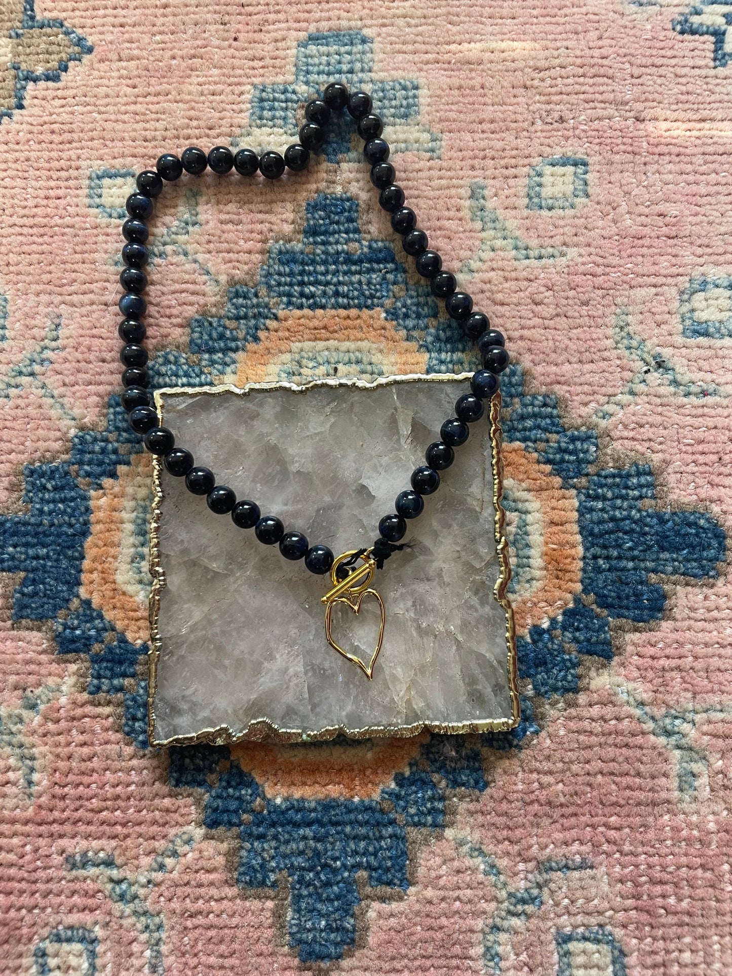 Black beaded heart necklace