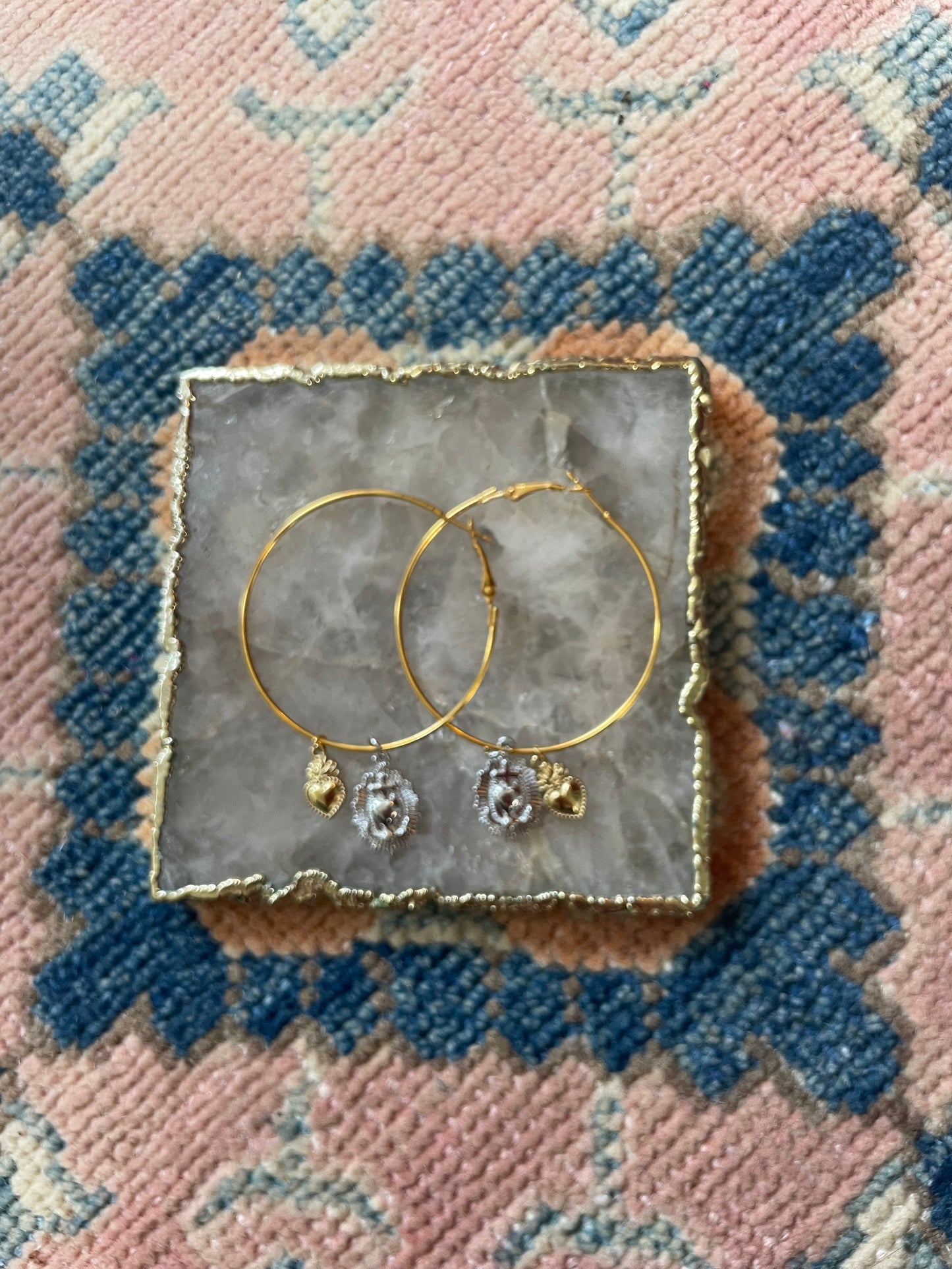 Gold and silver charm hoop earrings