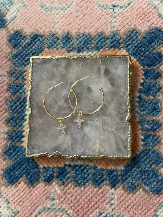 Small cross hoop earrings