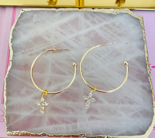 Small cross hoop earrings