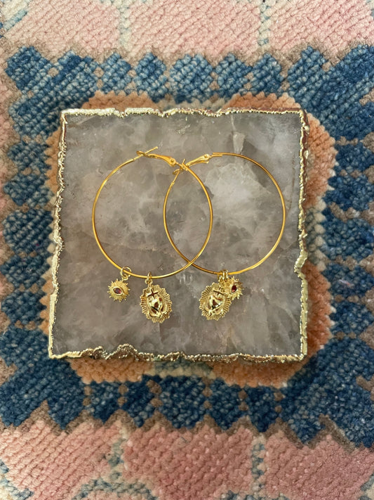 Gold charm hoop earrings