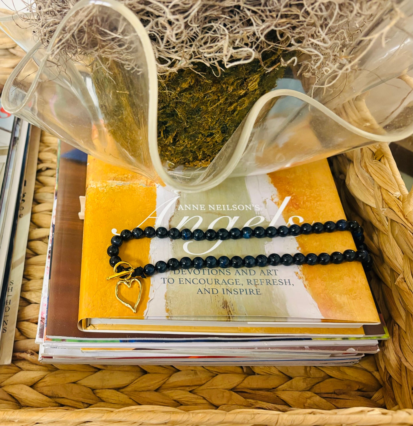 Black beaded heart necklace